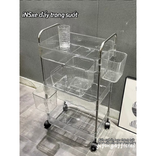 Kệ Để Đồ Trong Suốt Nhiều Tầng Đa Năng Có Bánh Xe, Xe Đẩy Spa, Phòng Bếp, Phòng Tắm Có Lỗ Thoát Nước ( Tặng kèm ống )