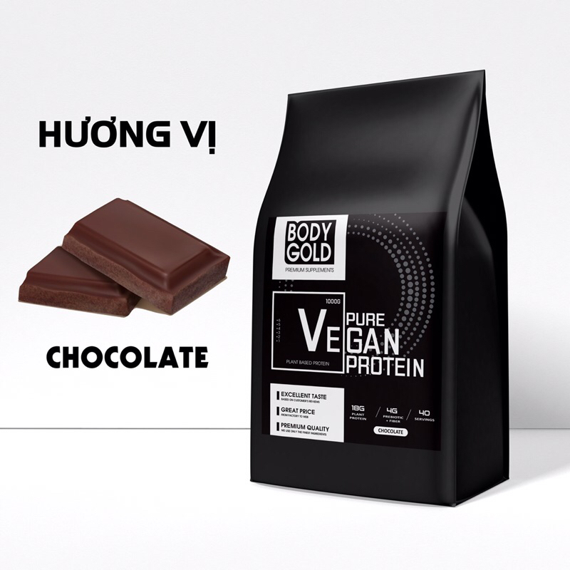 Protein Thực Vật- Sữa Tăng Cân - Tăng Cơ- Pure Vegan Protein Body Gold Túi 1kg + Tăng Bình Lắc