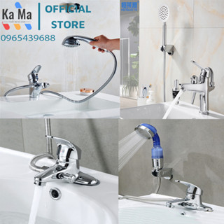 Vòi chậu rửa mặt nóng lạnh liền sen tắm 1 chân 2 chân LABAVO chất liệu đồng