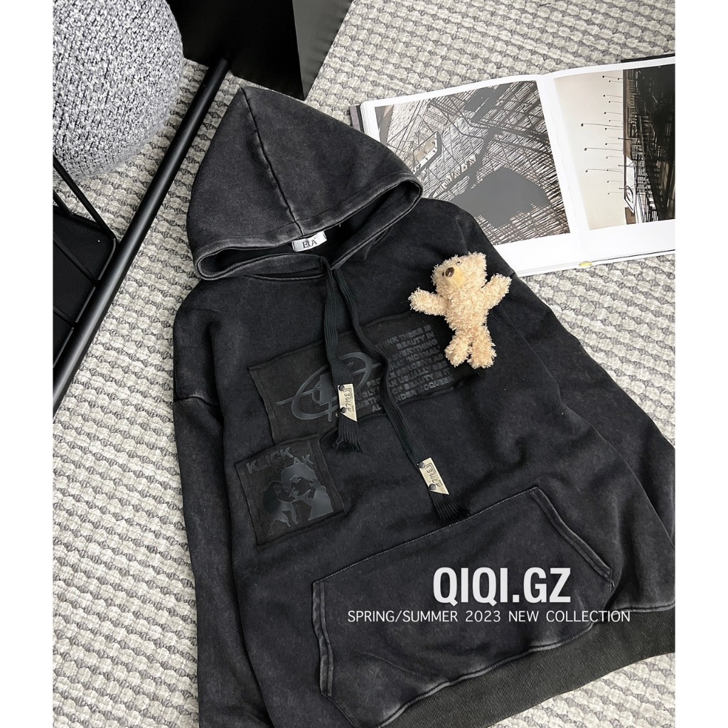 Best seller áo hoodie da cá kèm gấu freesize hàng QCCC