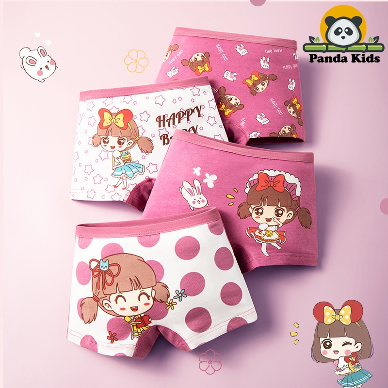 Combo 4 quần chíp đùi bé gái, đồ lót trẻ em cotton thoáng mát hình ngộ nghĩnh dễ thương