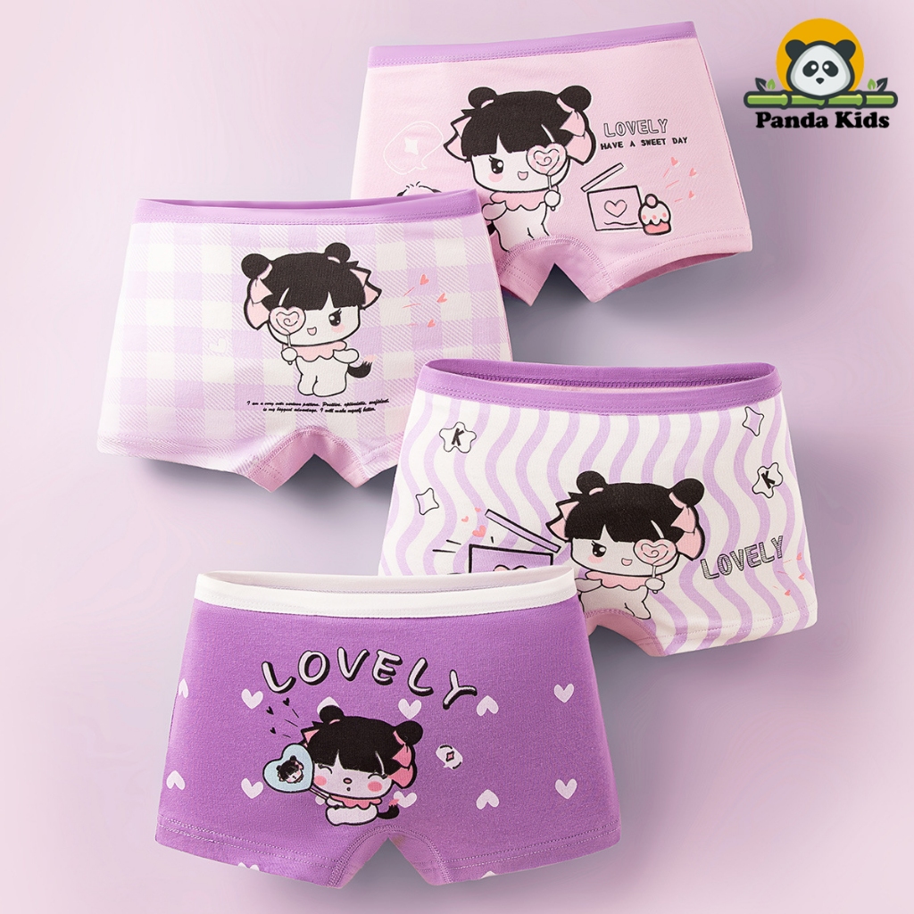 Combo 4 quần chíp đùi bé gái, đồ lót trẻ em cotton thoáng mát hình ngộ nghĩnh dễ thương