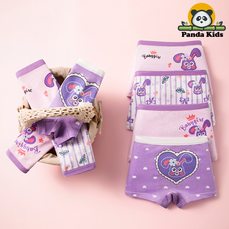 Combo 4 quần chíp đùi bé gái, đồ lót trẻ em cotton thoáng mát hình ngộ nghĩnh dễ thương
