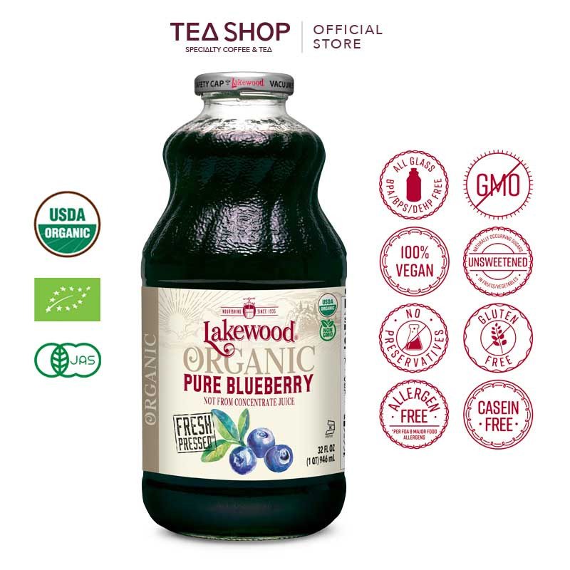 Lakewood: Nước ép việt quất hữu cơ nguyên chất - Chai 946ml