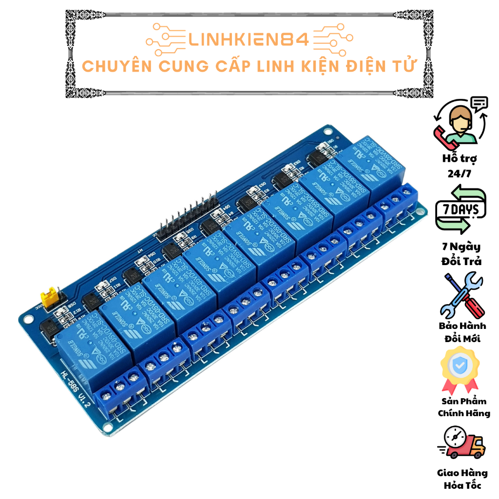 Module Relay 8 Kênh 5V 12V Kích Mức Thấp