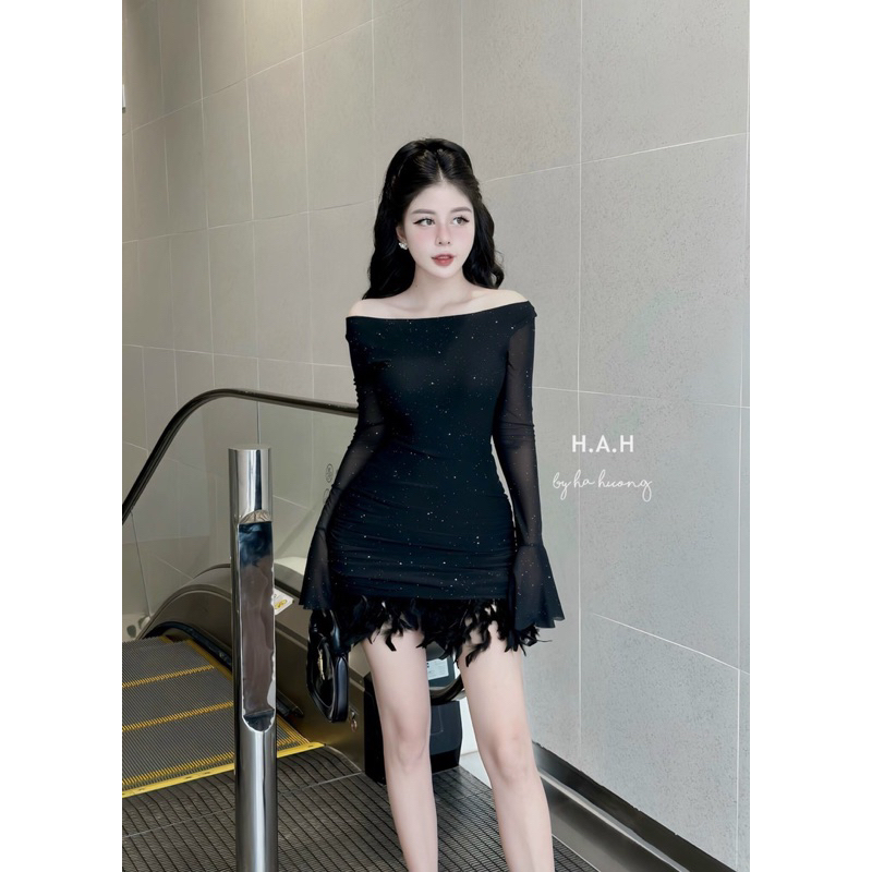 Đầm Nhũ Đá Tay Loe Chất Lưới Siêu đep Hót trend