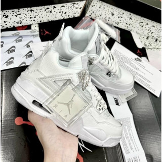Giày thể thao Sneaker Jordan 4 nam nữ, Giày Sneaker JD4 full trắng cổ lưỡi gà cao hàng đẹp fullbox Seen Sneaker