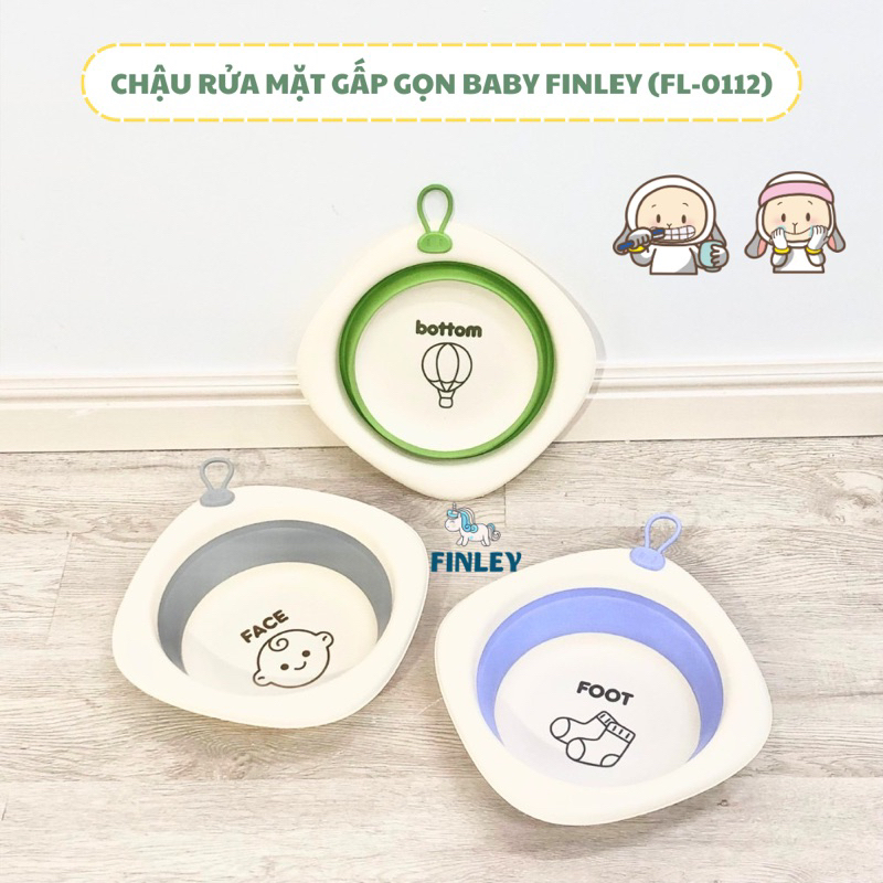Thau chậu rửa mặt gấp gọn cho bé sơ sinh FINLEY Baby - Khủng long - Thỏ, thau rửa mặt gấp gọn cho bé, 3 màu pastel