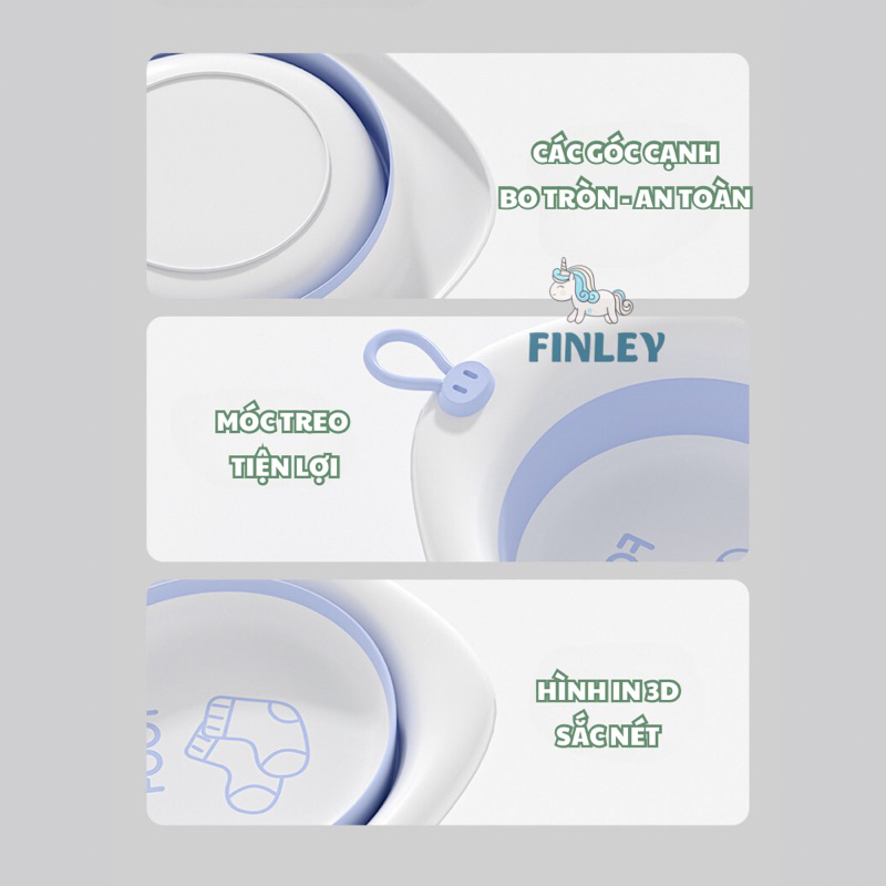 Thau chậu rửa mặt gấp gọn cho bé sơ sinh FINLEY Baby - Khủng long - Thỏ, thau rửa mặt gấp gọn cho bé, 3 màu pastel