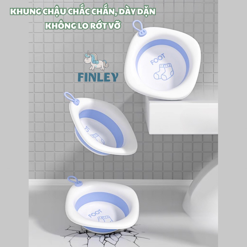 Thau chậu rửa mặt gấp gọn cho bé sơ sinh FINLEY Baby - Khủng long - Thỏ, thau rửa mặt gấp gọn cho bé, 3 màu pastel