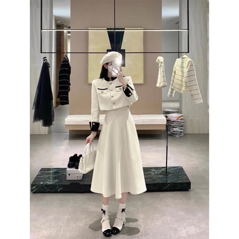 BIGSIZE HIẾU HIẾU  - Set áo tay dài phối nút kèm chân váy dáng dài thanh lịch