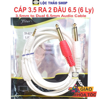 Cáp 3.5 ra 2 đầu 6.5 dài 1.8m jstar - dây 3.5 ra 2 đầu 6 ly - cáp âm thanh jack 3.5 ra 2 đầu 6.5
