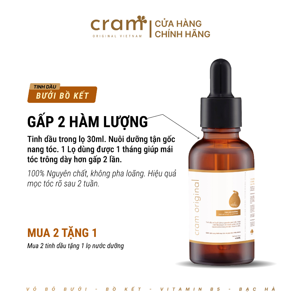 Tinh Dầu Vỏ Bưởi Và Bồ Kết Cram 30ML Nguyên Chất Không Pha Loãng Giúp Nuôi Dưỡng Nang Tóc Tận Gốc