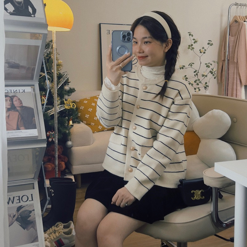 Áo cardigan kẻ lông thỏ 3 màu freesize - 23september