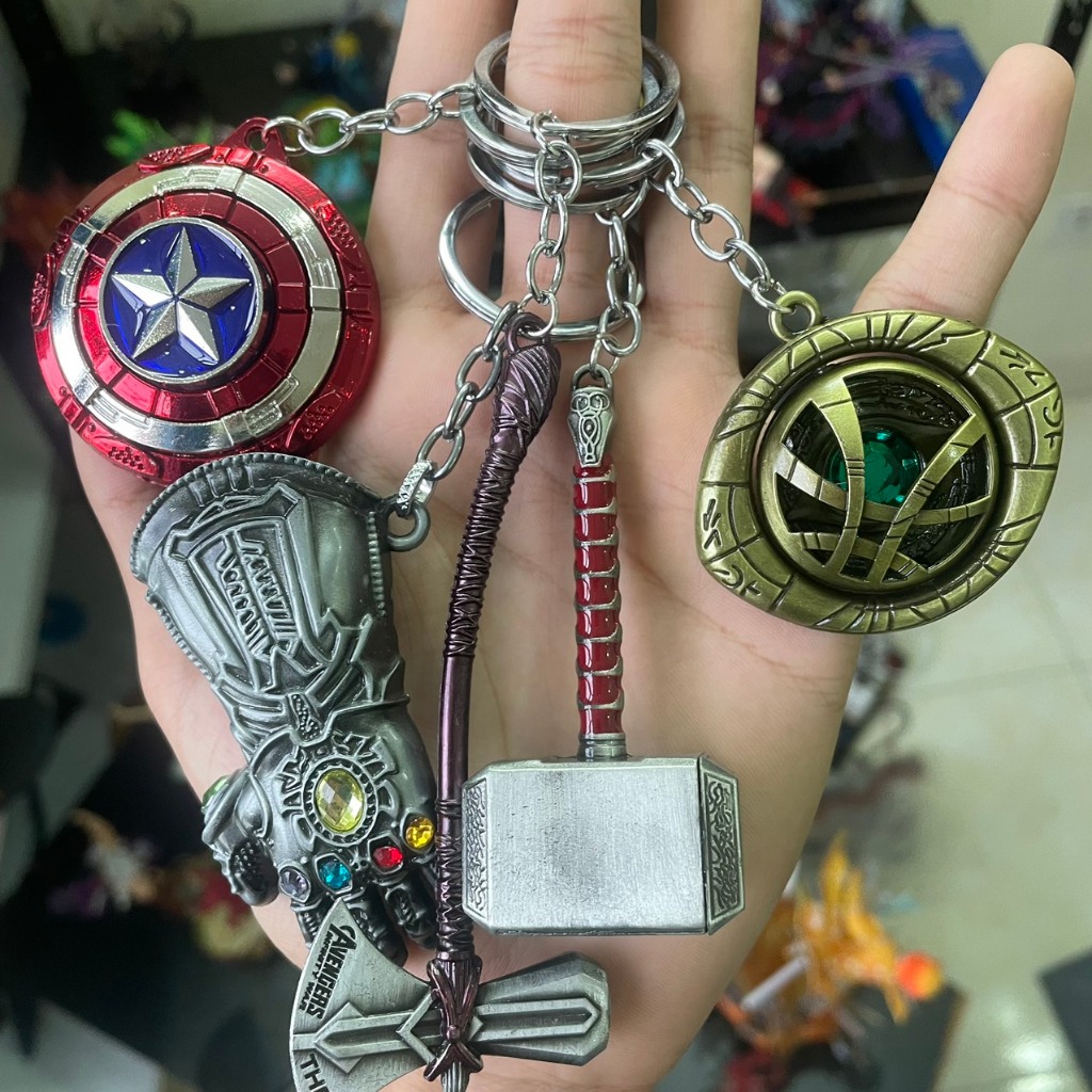 MÓC CHÌA KHÓA KIM LOẠI CÁC NHÂN VẬT SIÊU ANH HÙNG,Stormbreaker,MIOLNIR,ĐÁ THỜI GIAN, KHIÊN CAPTAN, GĂNG TAY THANOS, SƯU