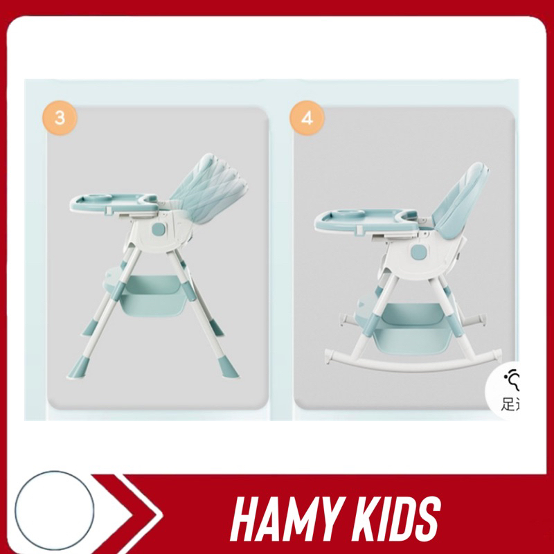Ghế ăn dặm ngả lưng, điều chỉnh được 3 tư thế, có bánh xe + đệm gấp gọn hàng cao cấp