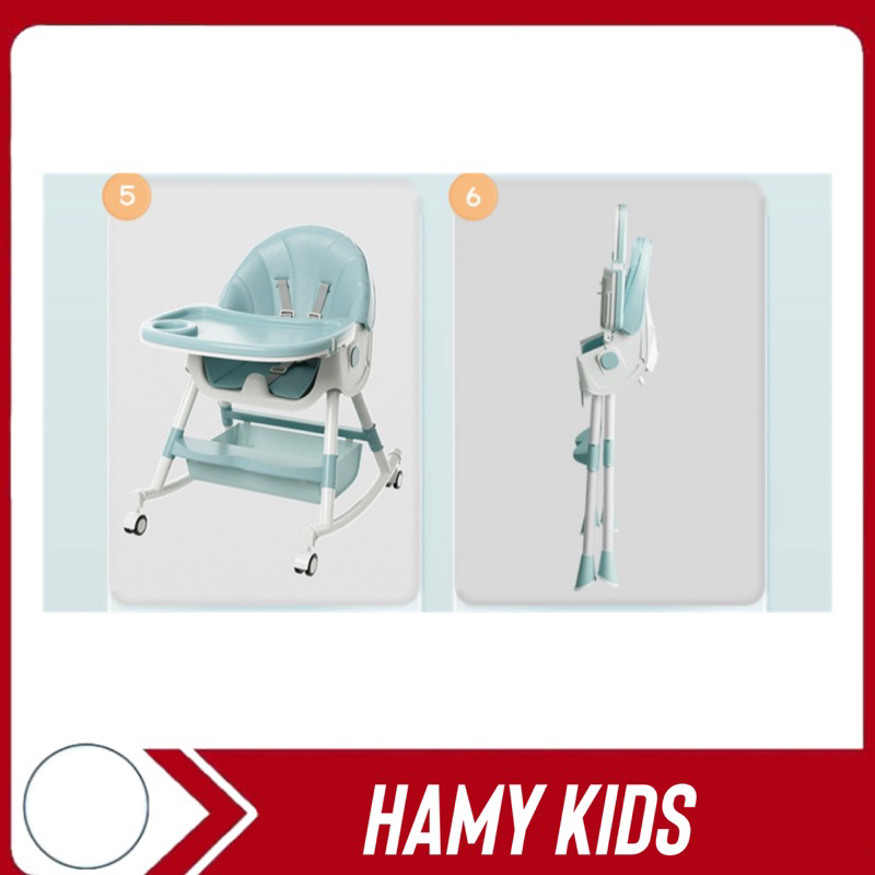 Ghế ăn dặm ngả lưng, điều chỉnh được 3 tư thế, có bánh xe + đệm gấp gọn hàng cao cấp