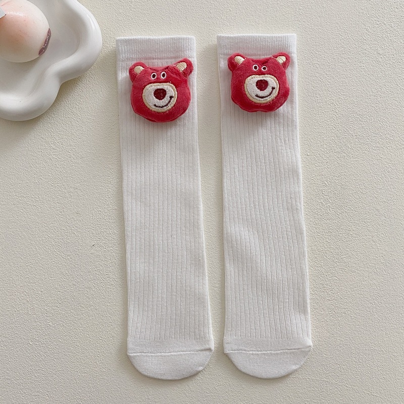Tất Cổ Cao Gấu Dâu Cho Bé 🌟FREESHIP🌟 Vớ Cotton Dài Đến Đầu Gối In Hình Gấu 3D Siêu Dễ Thương Cho Bé Yêu