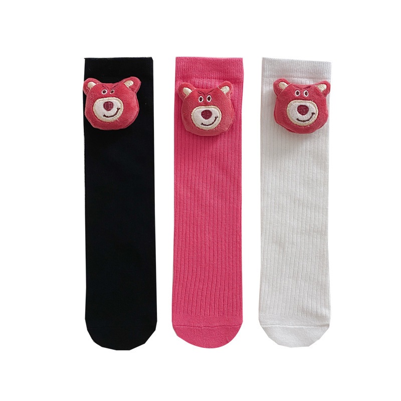 Tất Cổ Cao Gấu Dâu Cho Bé 🌟FREESHIP🌟 Vớ Cotton Dài Đến Đầu Gối In Hình Gấu 3D Siêu Dễ Thương Cho Bé Yêu