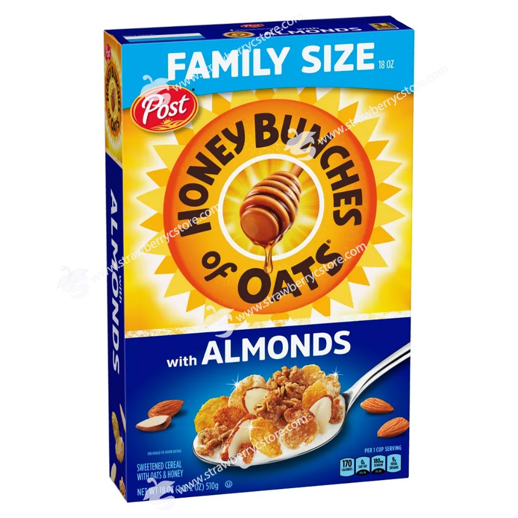 Ngũ Cốc Ăn Sáng Yến Mạch Mật Ong Với hạnh Nhân Post Honey Bunches of Oats with Almonds Breakfast Cereal, Hộp 510g