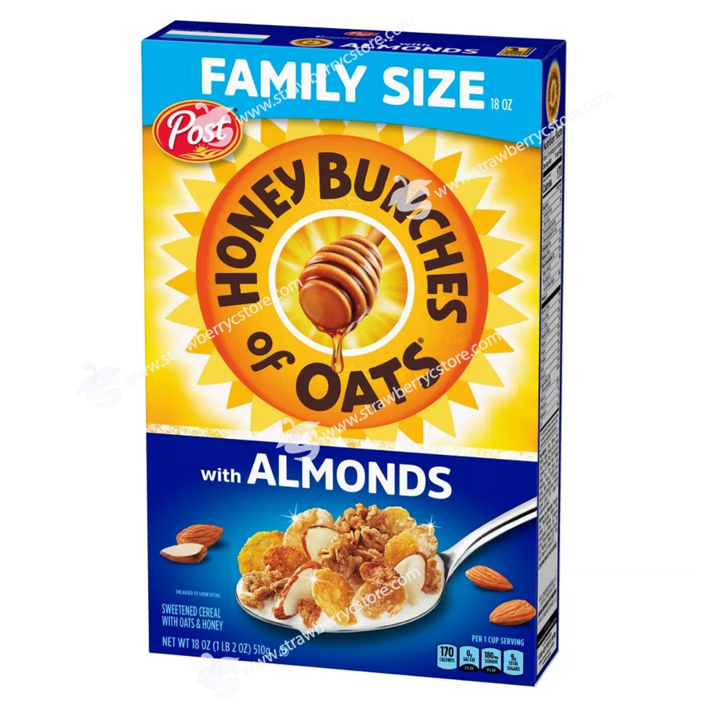 Ngũ Cốc Ăn Sáng Yến Mạch Mật Ong Với hạnh Nhân Post Honey Bunches of Oats with Almonds Breakfast Cereal, Hộp 510g