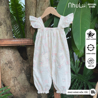 Yếm cho bé gái NHULII Yếm liền thân jumpsuit bé gái hoa tiểu thư vải thô mềm cao cấp 7 đến 15 Kg NI064