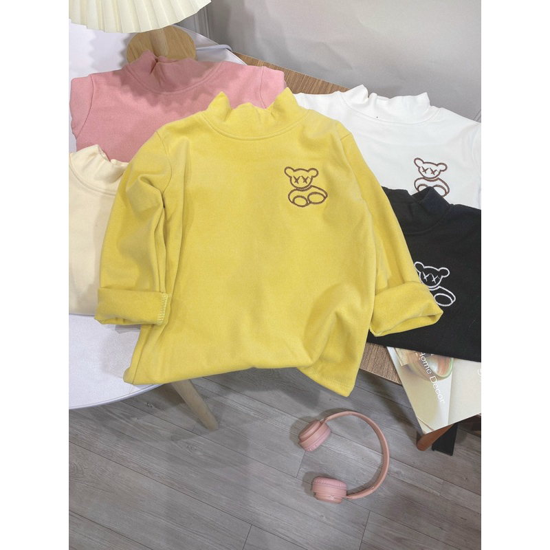 Áo giữ nhiệt cho bé, áo nỉ cổ 3 phân thêu gấu hàng Quảng Châu xịn xò cho bé trai, bé gái size 14-25kg