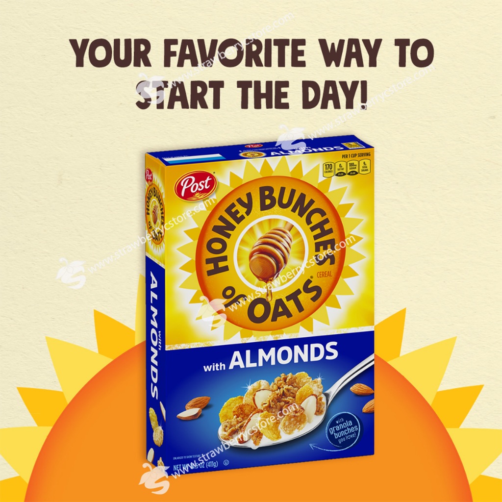 Ngũ Cốc Ăn Sáng Yến Mạch Mật Ong Với hạnh Nhân Post Honey Bunches of Oats with Almonds Breakfast Cereal, Hộp 510g