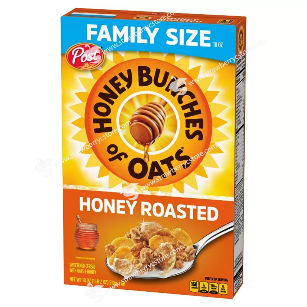 Ngũ Cốc Ăn Sáng Yến Mạch Mật Ong Post Honey Bunches of Oats Honey Roasted Breakfast Cereal, Family Size Cereal, Hộp 510g