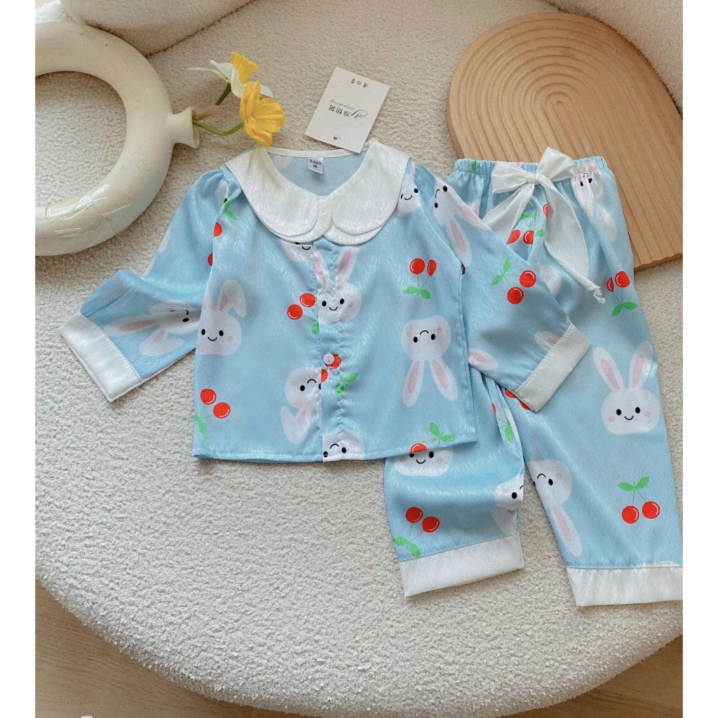 Bộ Pijama cho bé gái , set bộ quần áo thu đông lụa xước siêu mát và đáng yêu cho bé gái
