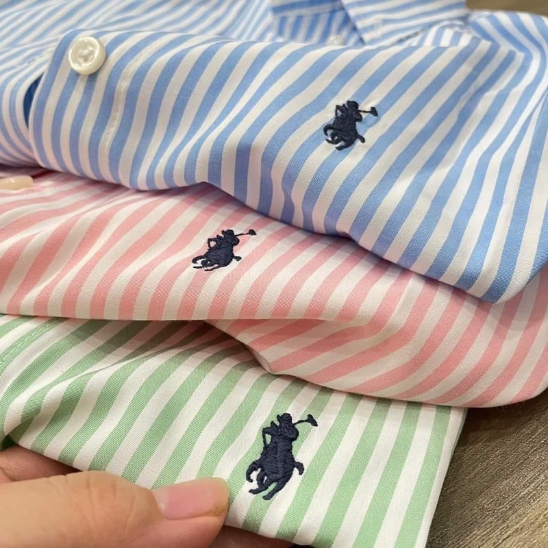 Áo Sơ Mi Nữ Kẻ Sọc Nhí Thêu Xinh Form Rộng Pastel Phong Cách Hàn Quốc