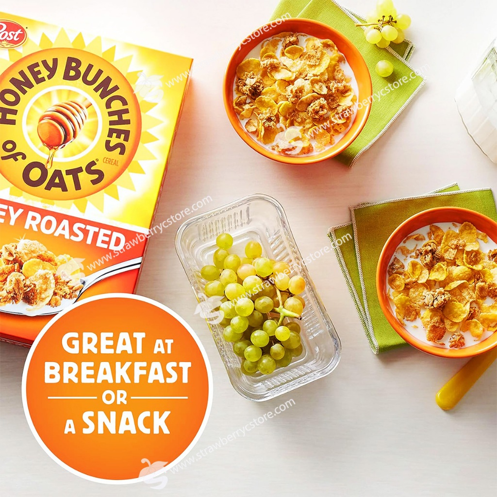 Ngũ Cốc Ăn Sáng Yến Mạch Mật Ong Post Honey Bunches of Oats Honey Roasted Breakfast Cereal, Family Size Cereal, Hộp 510g