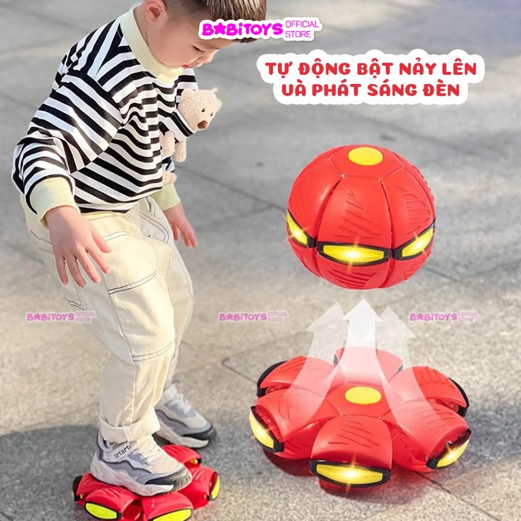 Bóng ma thuật tự nảy biến hình đĩa bay có đèn sáng, đồ chơi vận động ngoài trời cho bé
