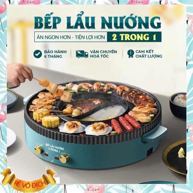 Bếp lẩu nướng 2 trong 1 OSAKA, nồi nướng kèm lẩu điện đa năng hàng xịn, đường kính 40cm Bảo hành 12 tháng -MERUKARI-