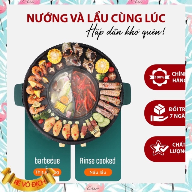 Bếp lẩu nướng 2 trong 1 OSAKA, nồi nướng kèm lẩu điện đa năng hàng xịn, đường kính 40cm Bảo hành 12 tháng -MERUKARI-