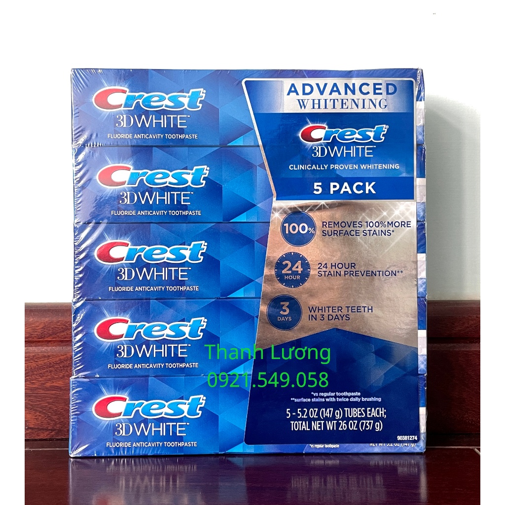 Kem đánh răng Crest 3D White Advanced Whitening (147g) - USA