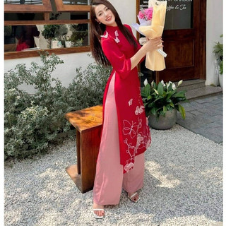 Áo dài nữ, sét áo cách tân xuyến chi thêu hoa 3d