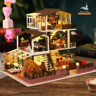 Nhà búp bê Biệt thự Phong cách châu Âu Lãng Mạn tự làm bằng gỗ. Tặng DỤNG CỤ và 2 bình KEO DÁN. Mô hình nhà gỗ DIY P016