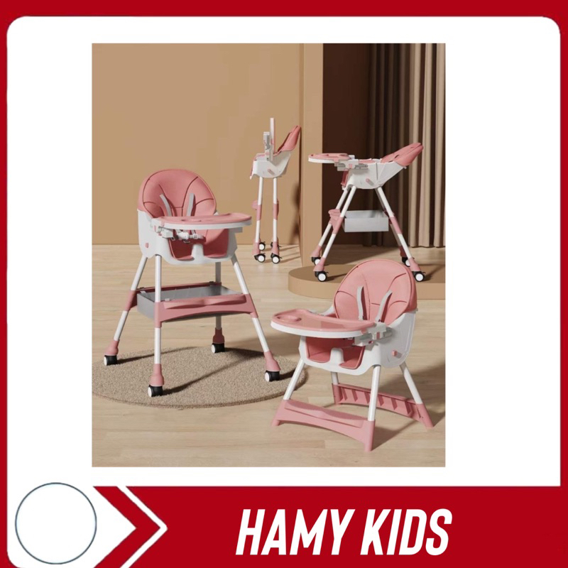 Ghế ăn dặm ngả lưng, điều chỉnh được 3 tư thế, có bánh xe + đệm gấp gọn hàng cao cấp