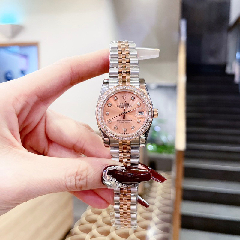 Đồng hồ nữ Rolexx full viền đá siz 31mm mặt hồng