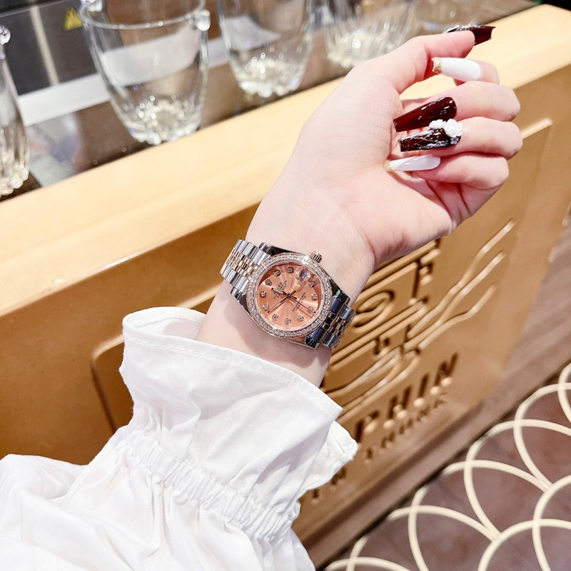 Đồng hồ nữ Rolexx full viền đá siz 31mm mặt hồng