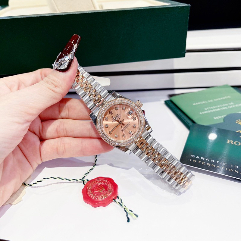 Đồng hồ nữ Rolexx full viền đá siz 31mm mặt hồng