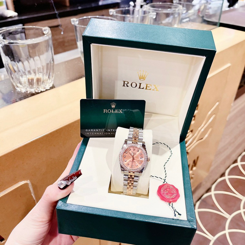 Đồng hồ nữ Rolexx full viền đá siz 31mm mặt hồng