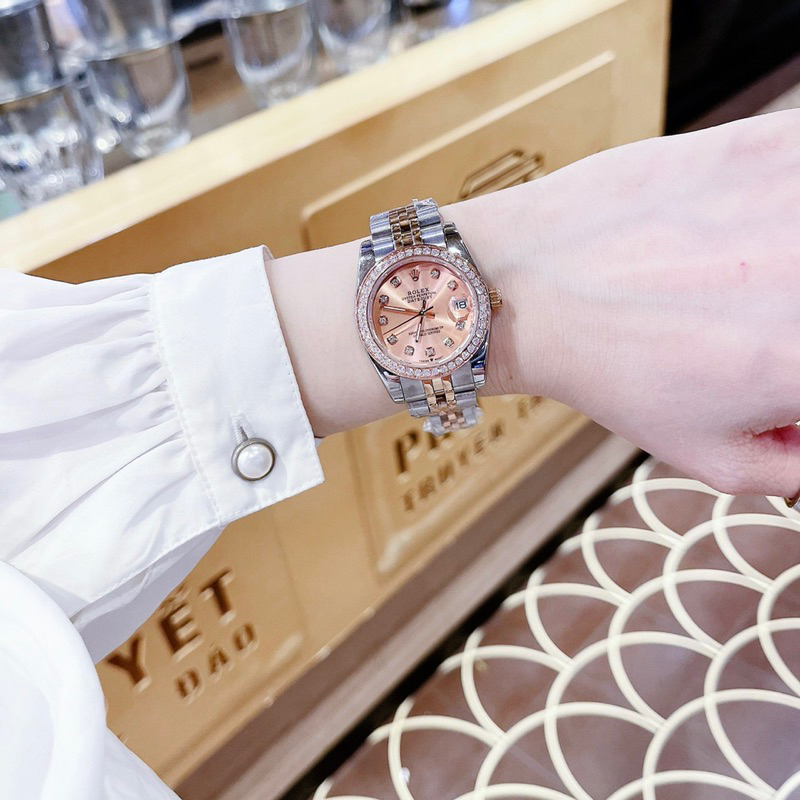 Đồng hồ nữ Rolexx full viền đá siz 31mm mặt hồng