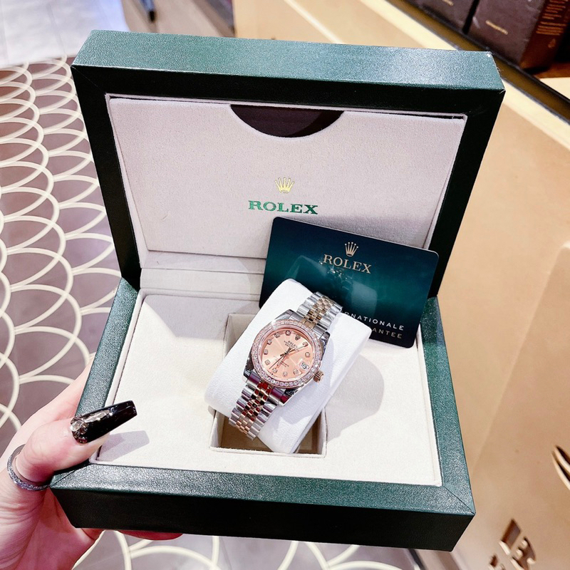 Đồng hồ nữ Rolexx full viền đá siz 31mm mặt hồng