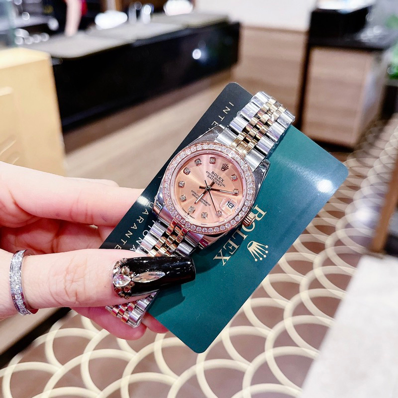 Đồng hồ nữ Rolexx full viền đá siz 31mm mặt hồng