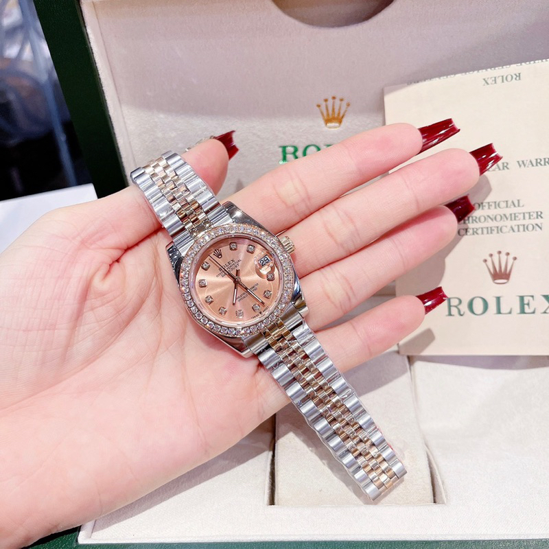 Đồng hồ nữ Rolexx full viền đá siz 31mm mặt hồng