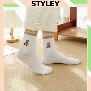 Vớ nữ cổ cao chất liệu cotton cao cấp co dãn tối đa, Tất nữ style hàn quốc kèm họa tiết cute dễ thương Styley P004