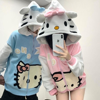 Áo khoác Áo ấm mùa đông phiên bản mèo HELLO KITTY tai đeo nơ dễ thương HÌNH THÊU dễ thương sác nét cho nữ