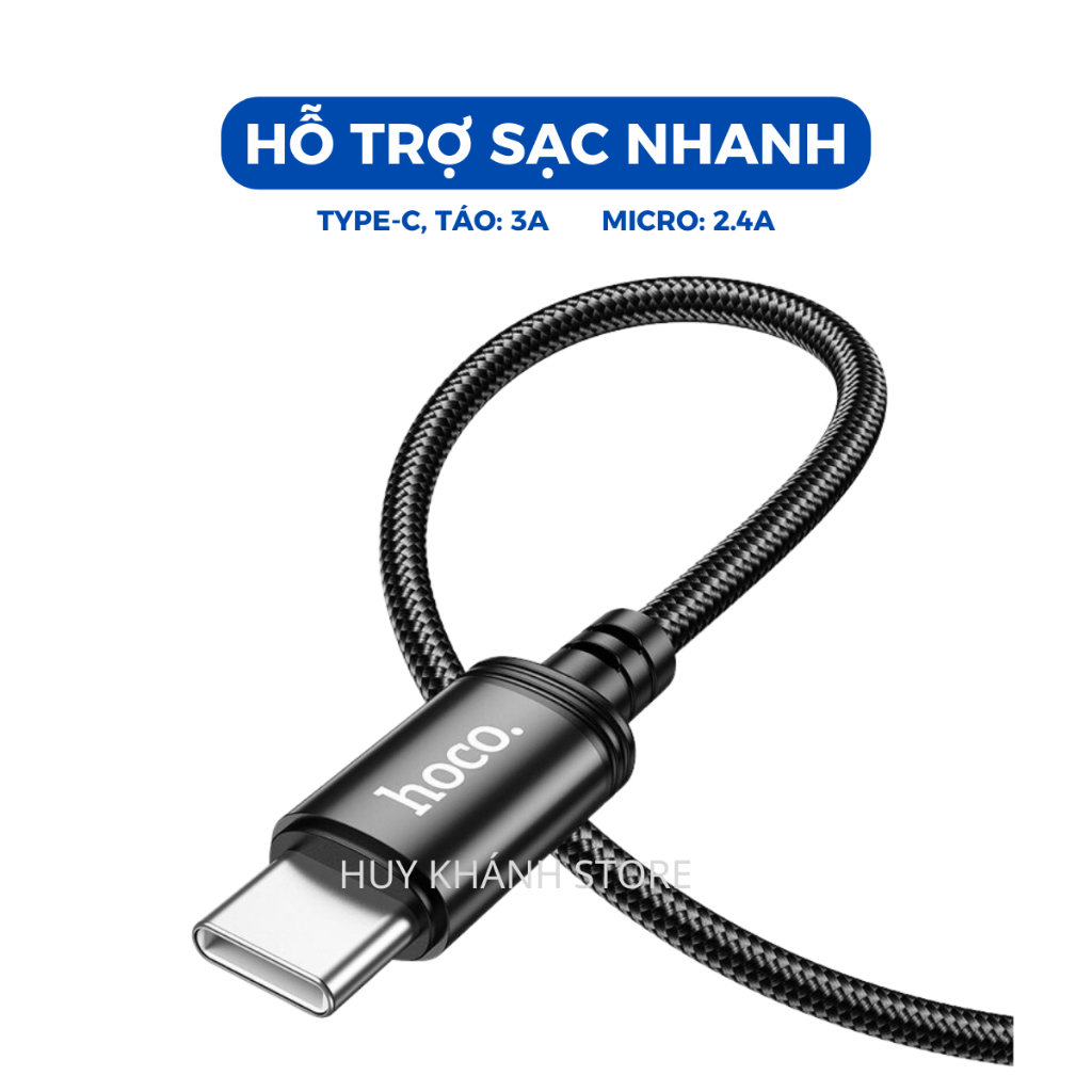 Dây sạc nhanh HOCO X89, sạc nhanh 2.4A, type-c, nightling, micro bọc dù bền bỉ dành cho android, ios, dây dài 1m